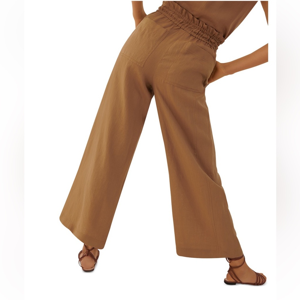 MARELLA fade drawstring paper bag Camel khaki Wide-Leg Pants linen resort beach - Picture 2 of 8